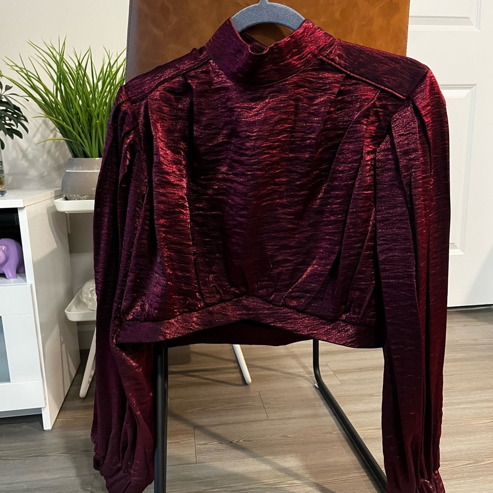 Shein crop top , deep purple, shiny, long sleeves